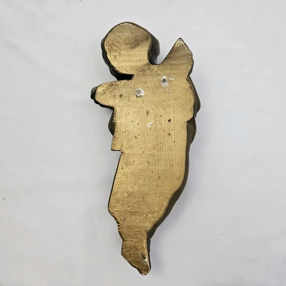 Gold Cherub Angel Wall Plaque Hanging Decor Vintage Hollywood Regency Victorian